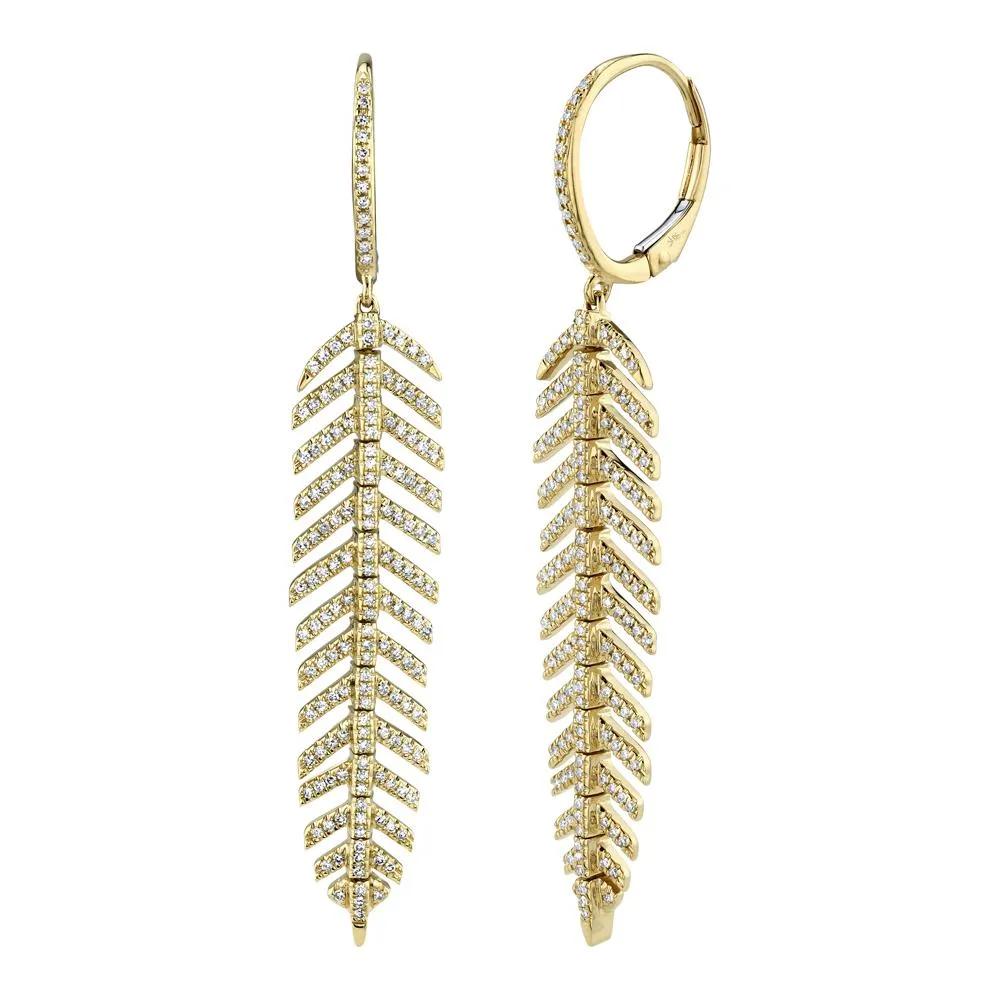 14k 0.60Ct Diamond Feather Earring, Available in in White, Rose and Yellow Gold