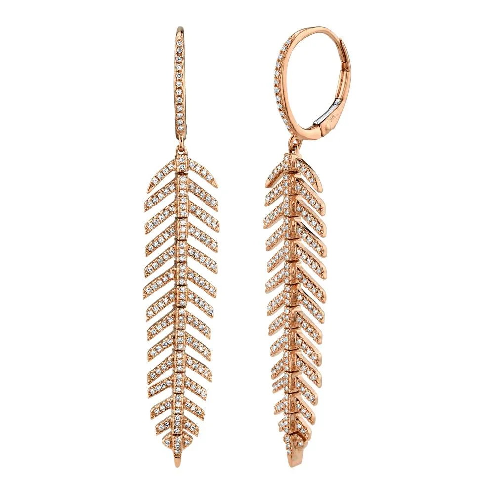 14k 0.60Ct Diamond Feather Earring, Available in in White, Rose and Yellow Gold