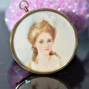 14K Antique Hand Painted Figural Brooch