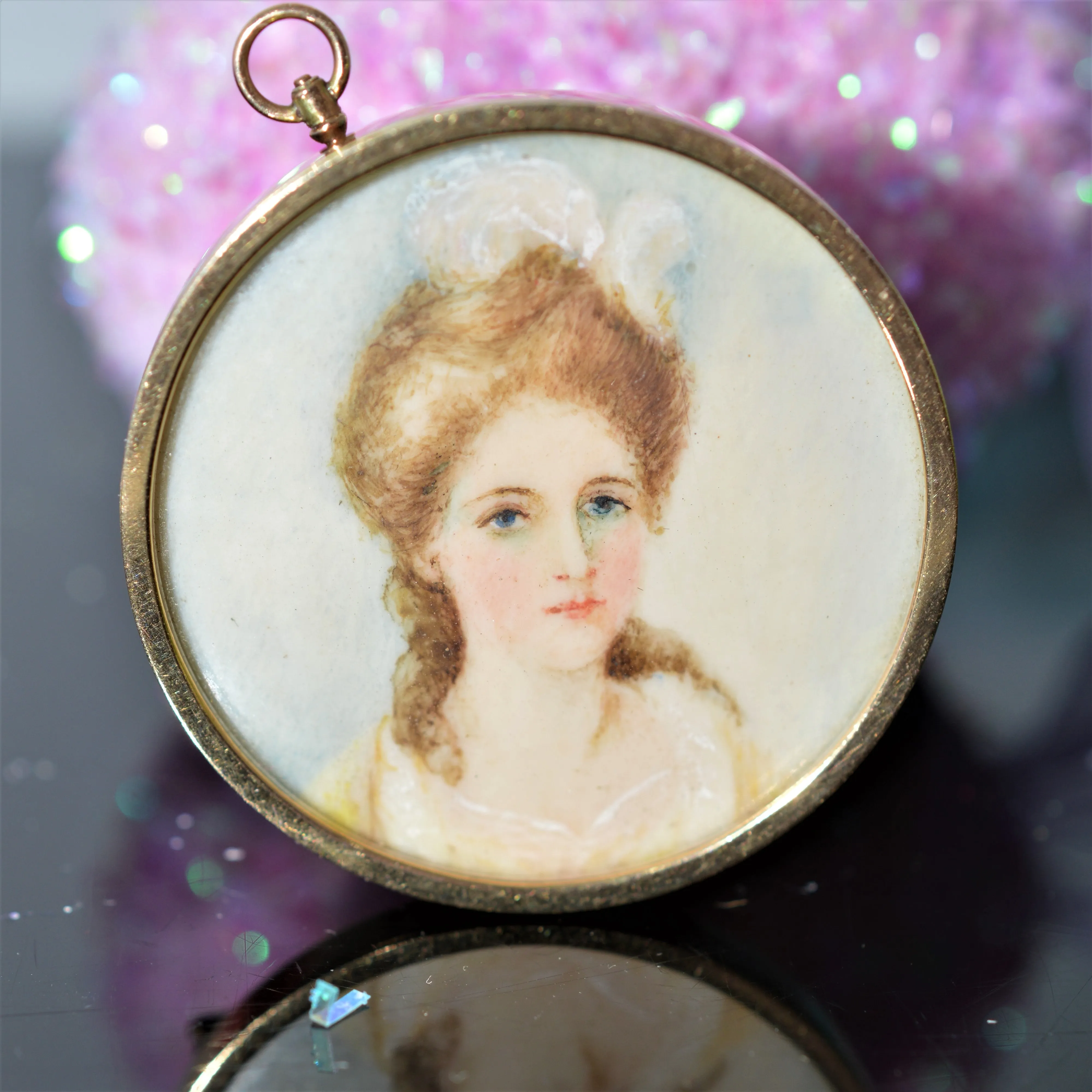 14K Antique Hand Painted Figural Brooch