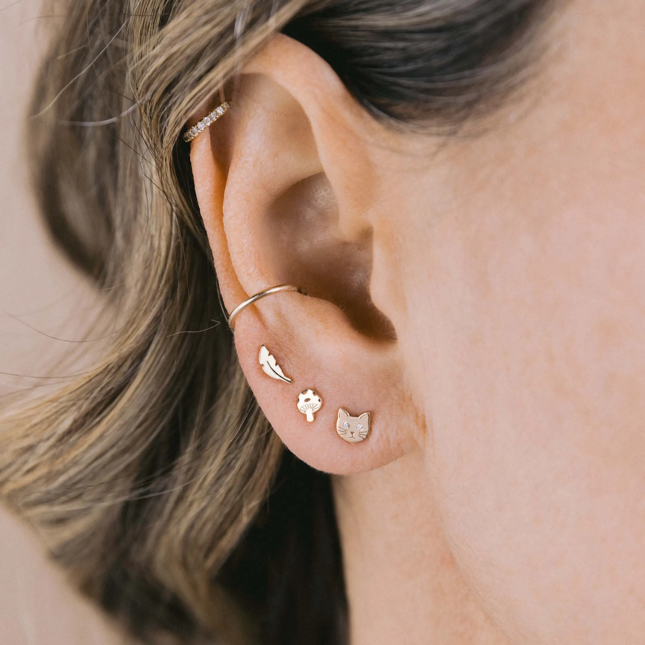 14k Itty Bitty Feather Stud