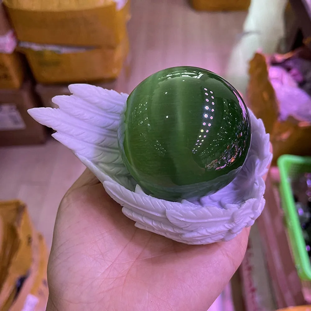 1pc White Resin Crystal Ball Base Feather Wing Crafts Ornaments Basket Desktop Home Decoration Gifts