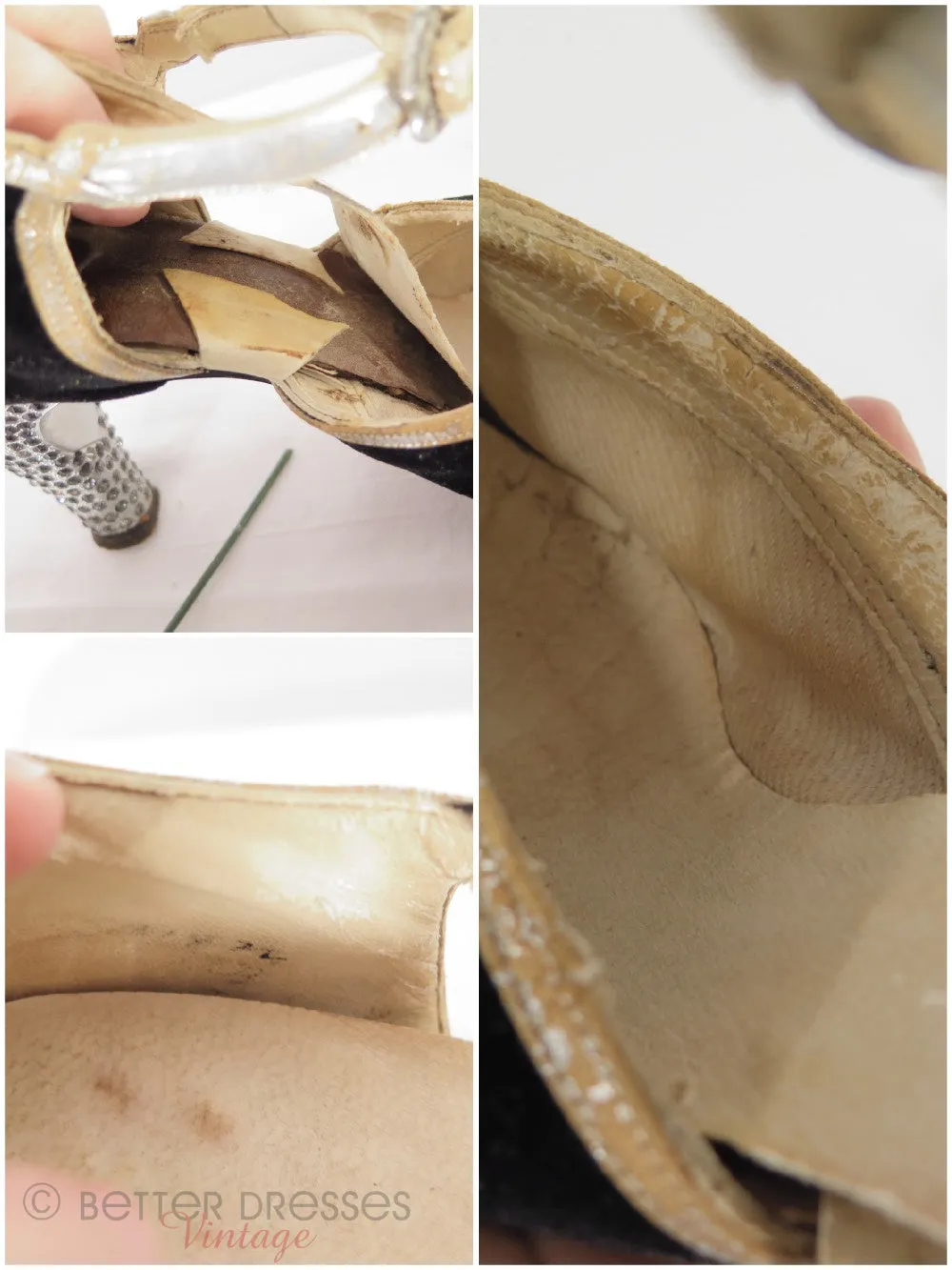 20s Black Velvet Shoes With Rhinestone Heels