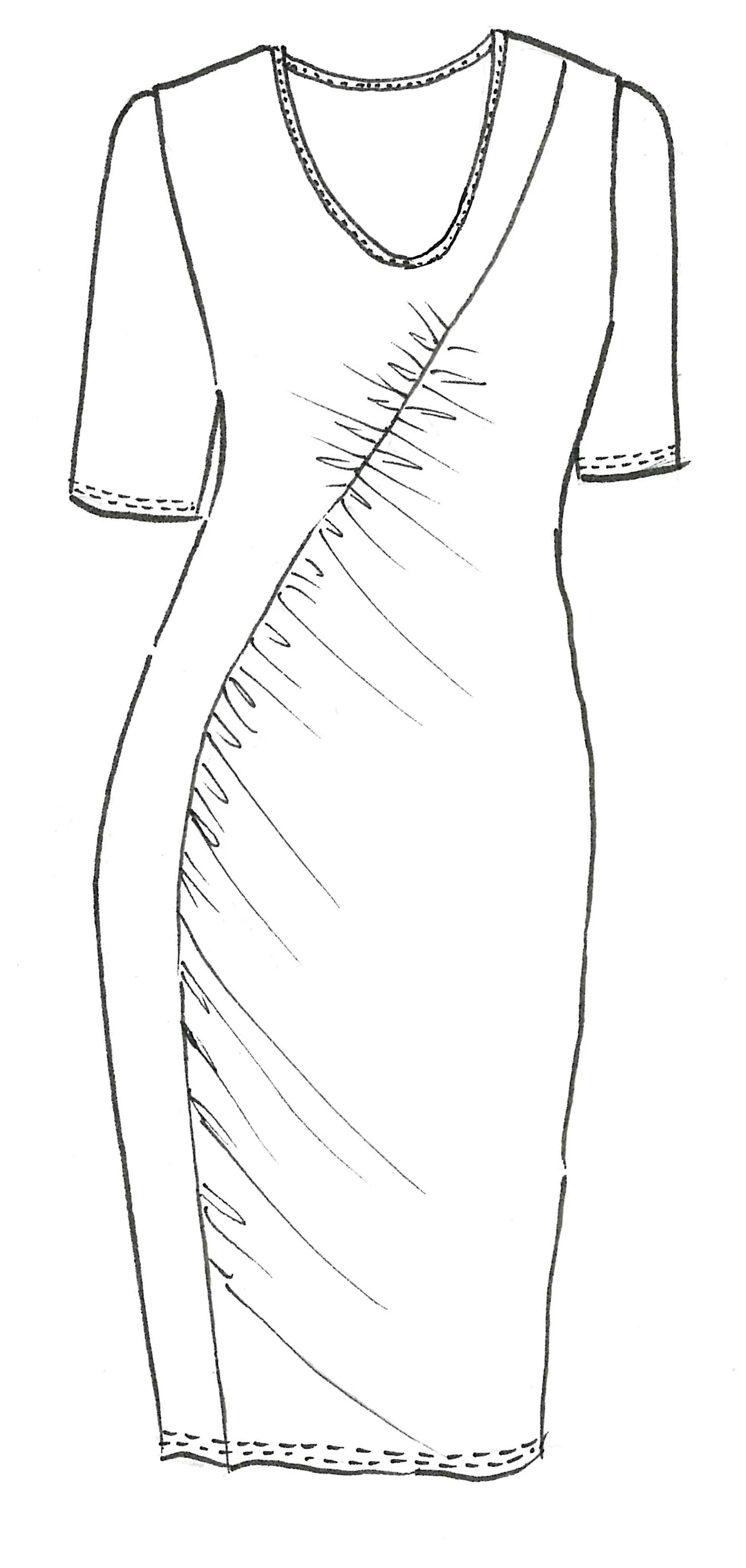 8919 Curved Seam Rouched Mesh Dress