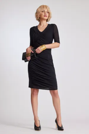 8919 Curved Seam Rouched Mesh Dress