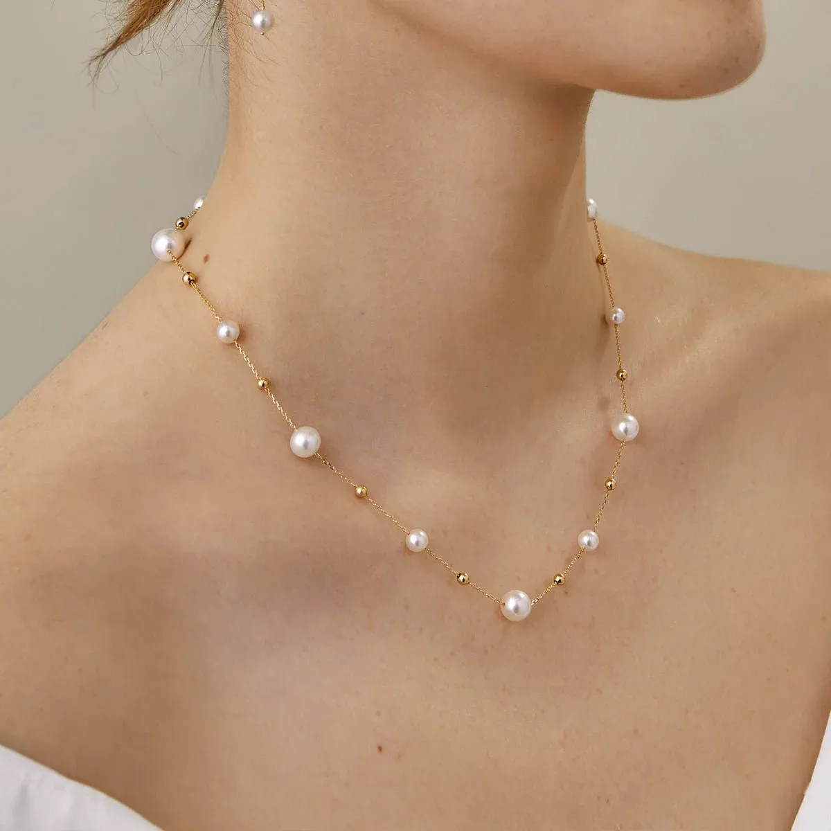 Akoya Pearl 18K Gold Baby's Breath Necklace