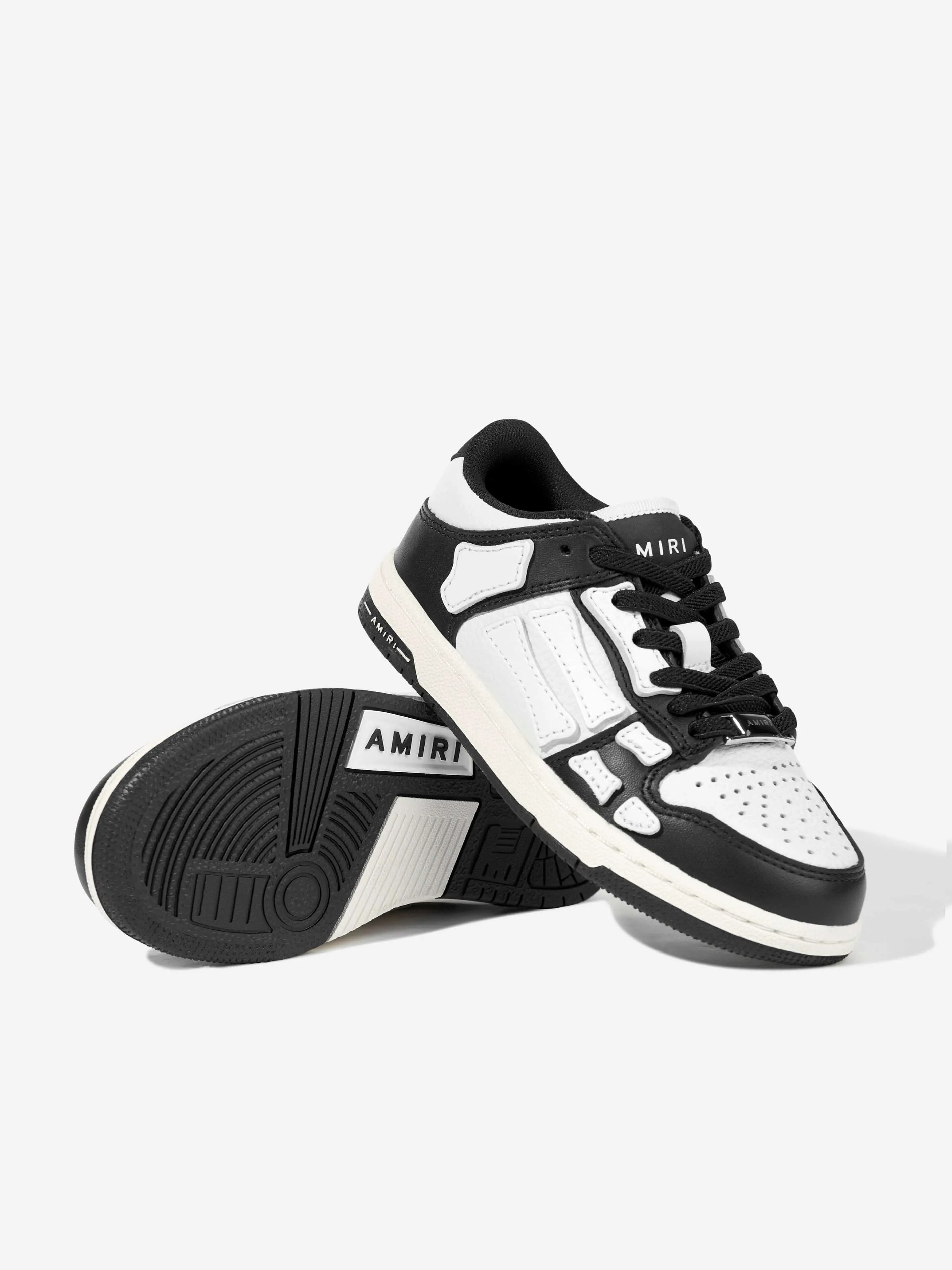 Amiri Kids Leather Skel Top Low Trainers in Black