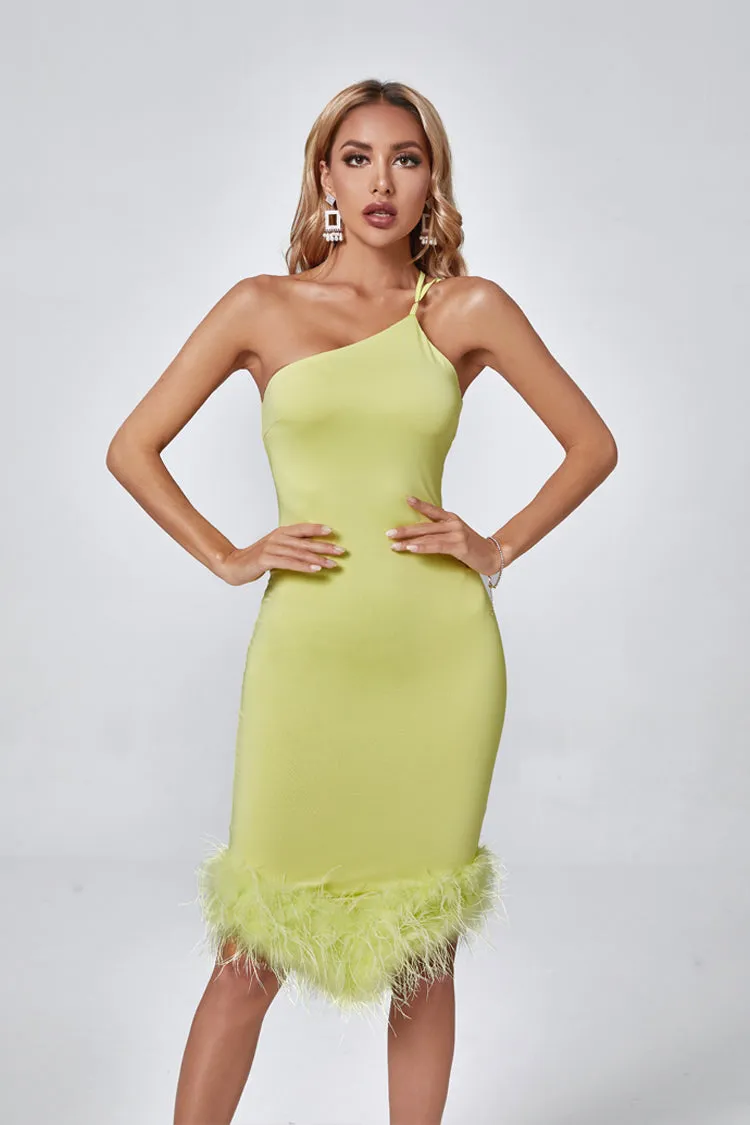 Anastasia Light Green Feather Midi Dress