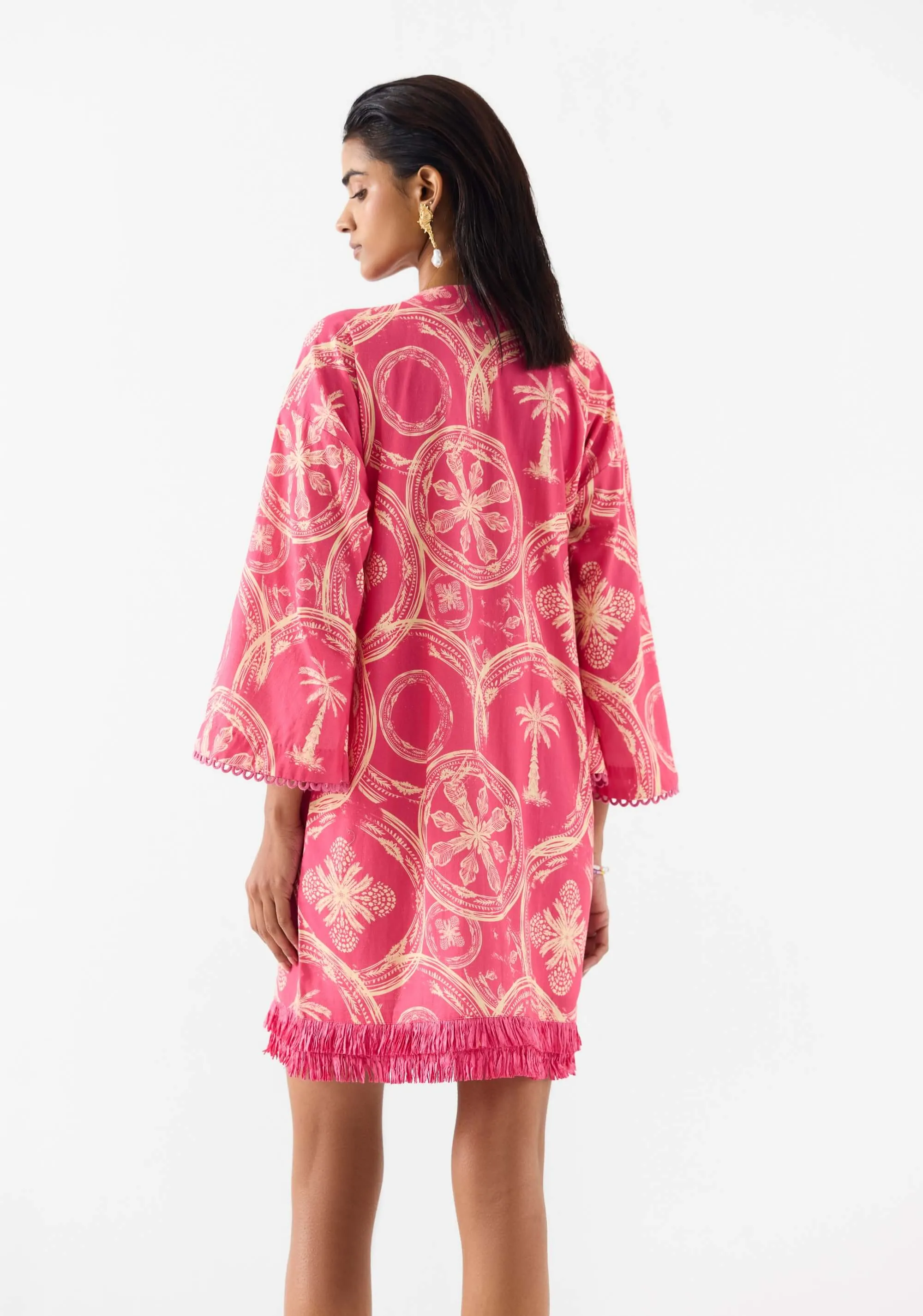 Areca palm bell sleeves dress
