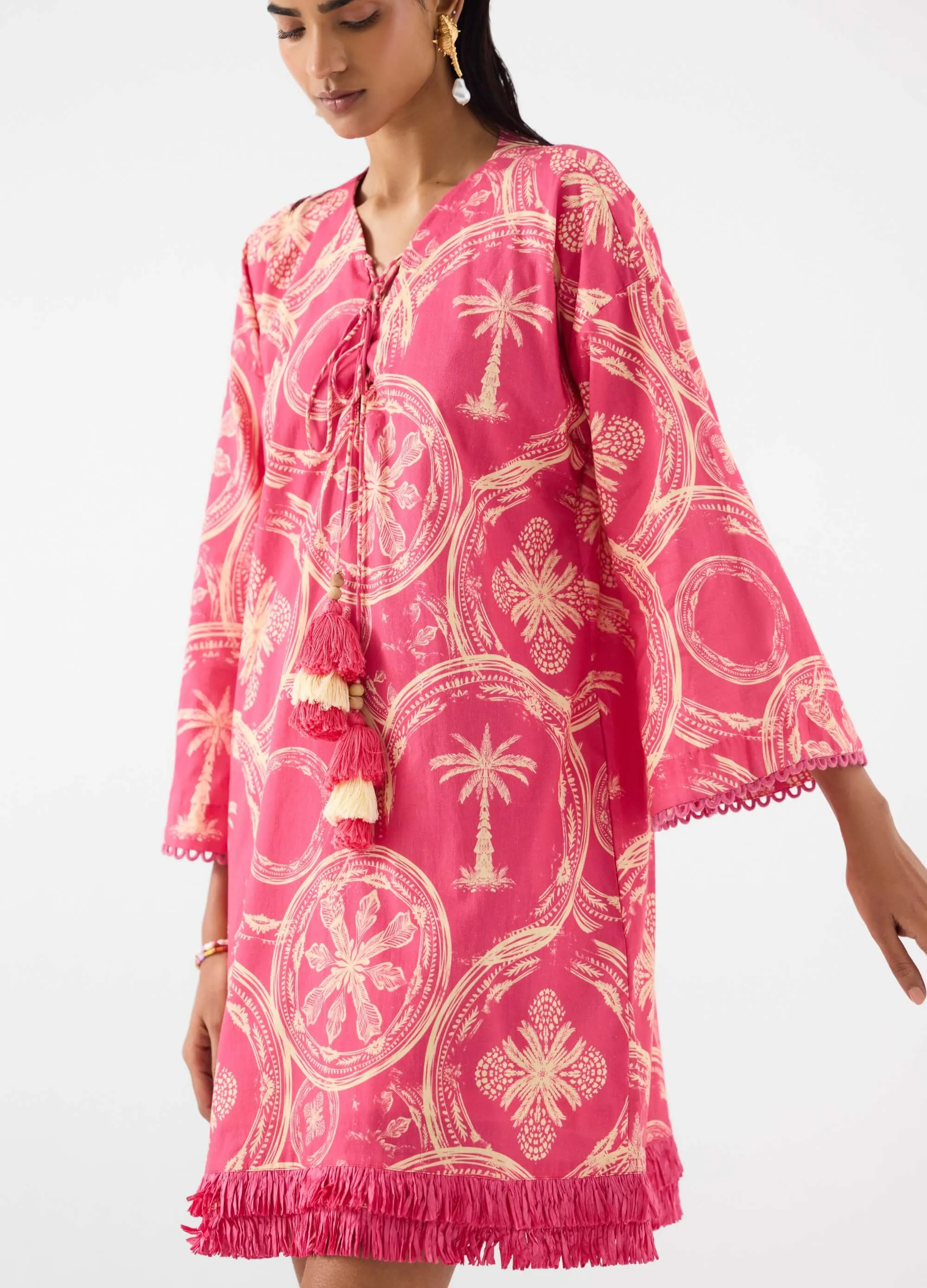 Areca palm bell sleeves dress