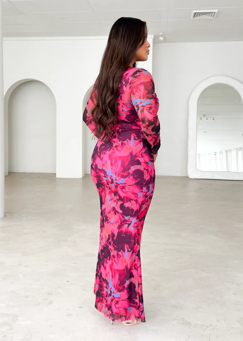 Ashville Mesh Maxi Dress - Pink Floral