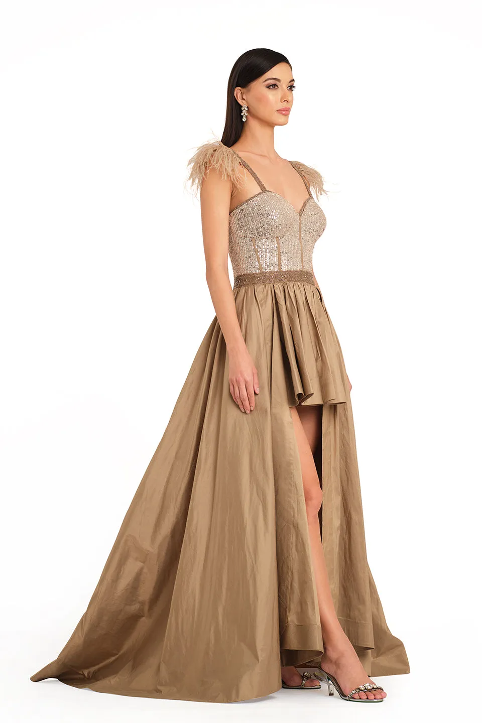 Beige embroidered gown