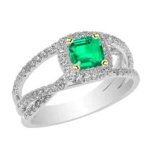 Birthstone Halo Green Emerald Ring Trendy Ladies Jewelry