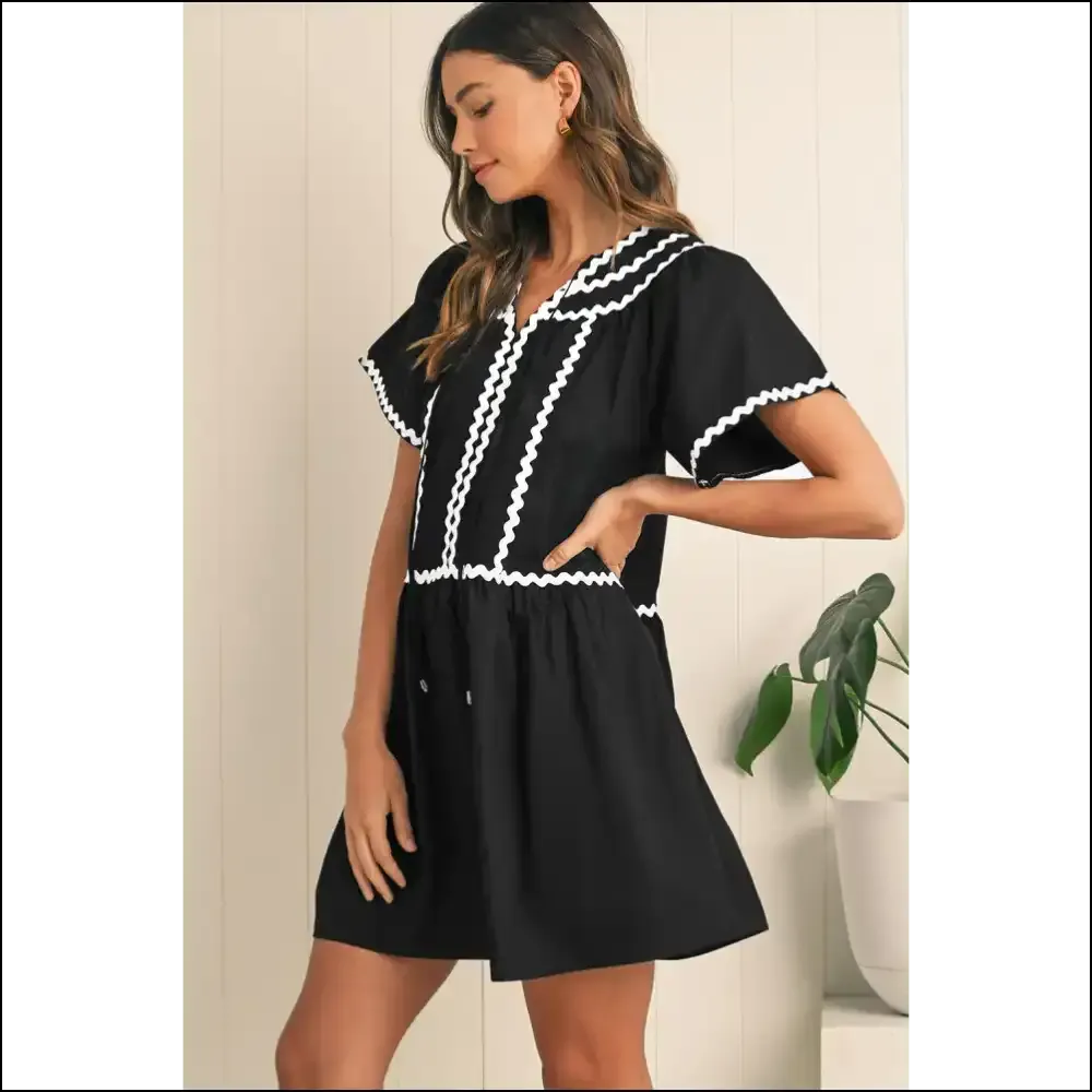 Black v Neck Mini Dress: Ricrac & Ready to Ruckus 😈
