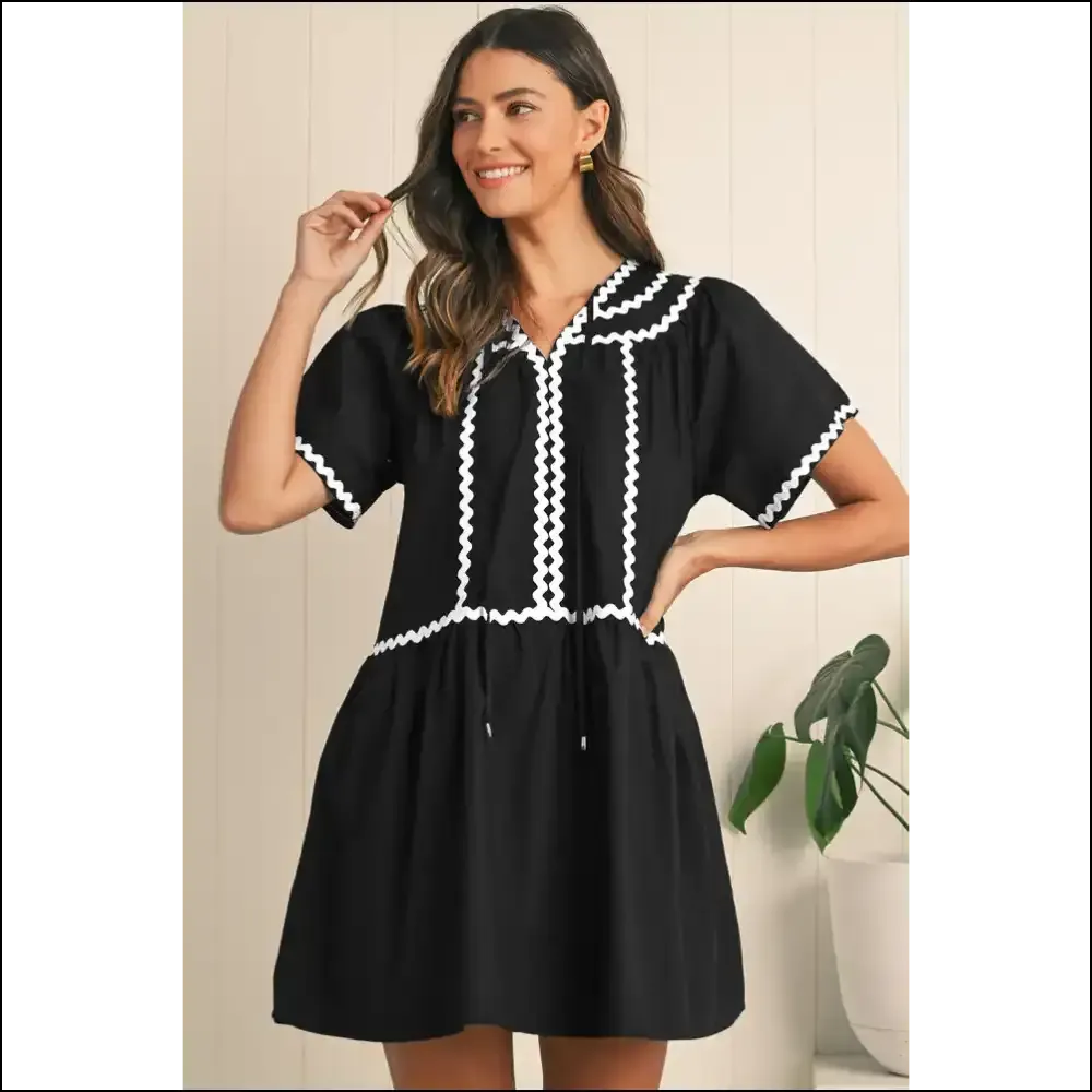Black v Neck Mini Dress: Ricrac & Ready to Ruckus 😈