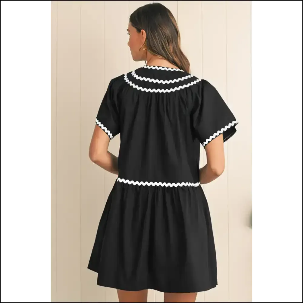 Black v Neck Mini Dress: Ricrac & Ready to Ruckus 😈
