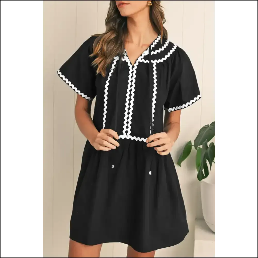 Black v Neck Mini Dress: Ricrac & Ready to Ruckus 😈
