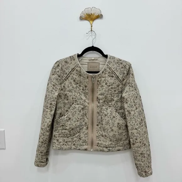 Blank NYC Dainty Floral Quilted Crop Jacket Cream Size Small Full Zip
