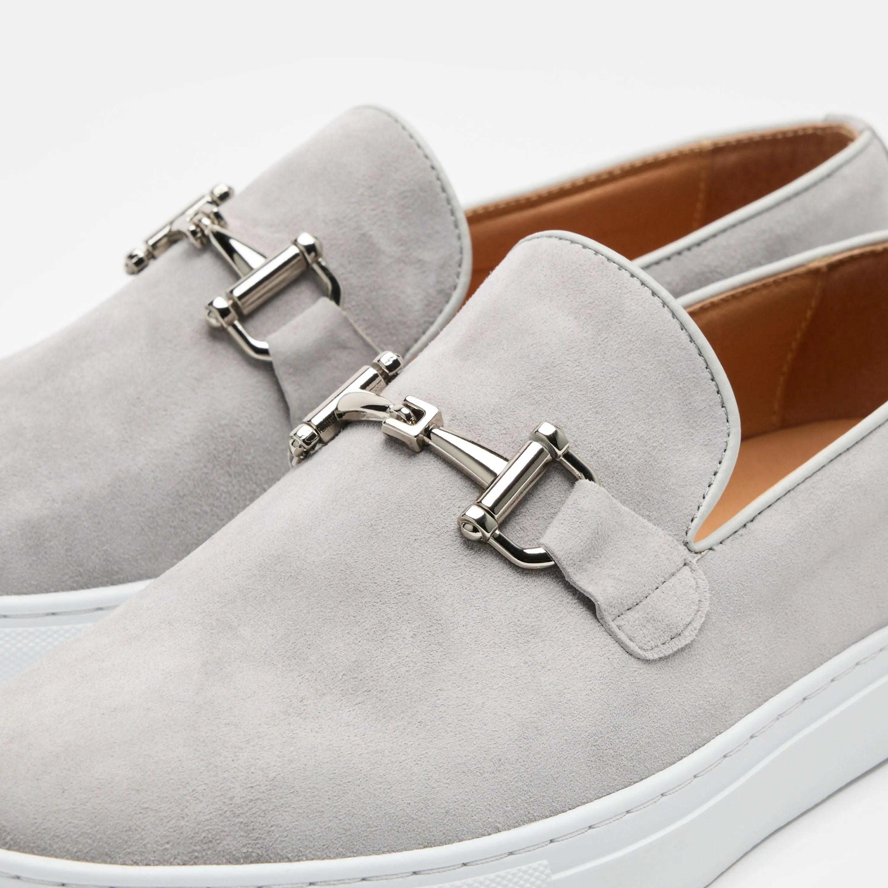 Boardwalk Light Grey Suede Horse-Bit Sneakers