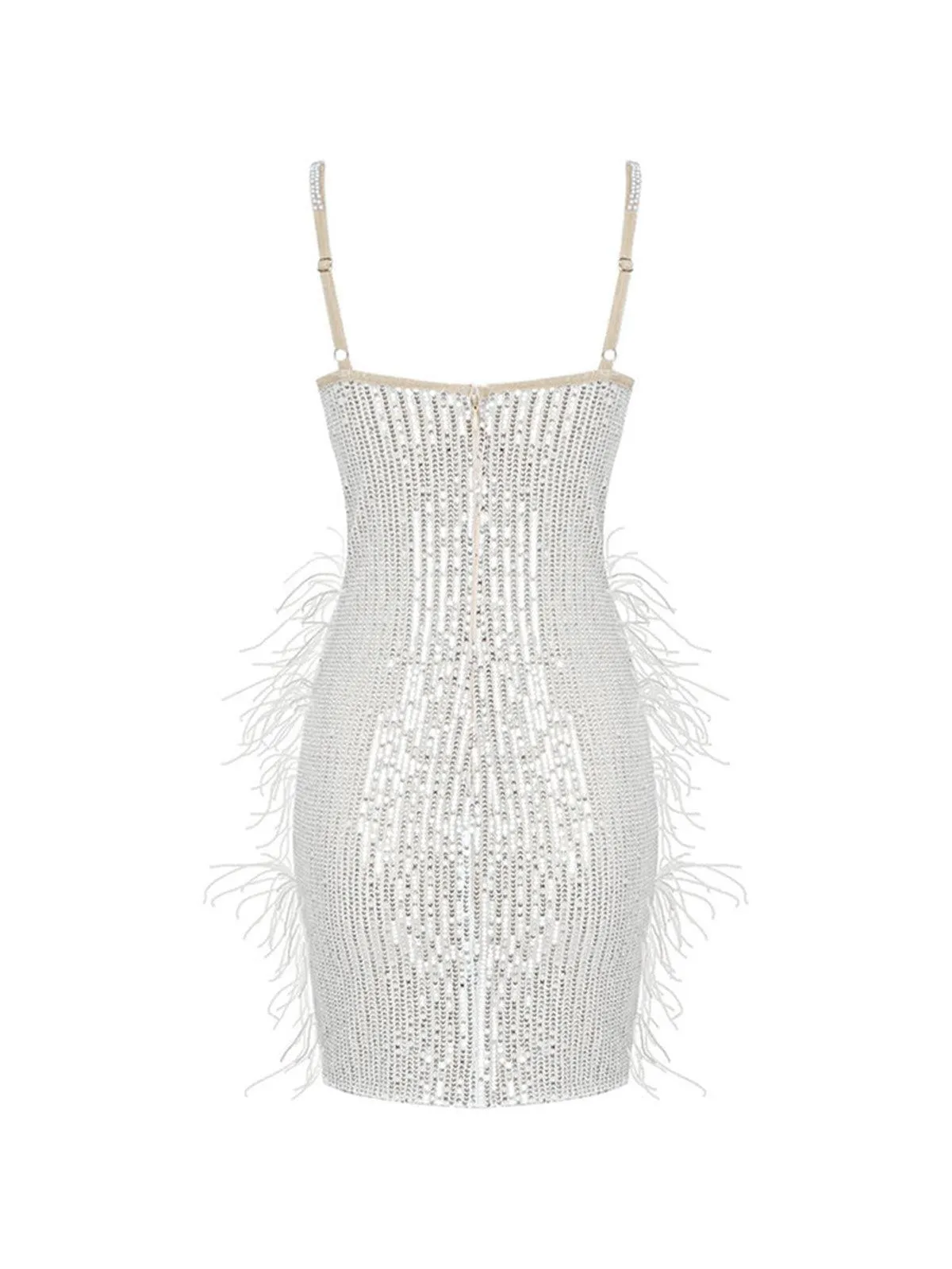 Bronte Pearl Sequin Feather Mini Dress