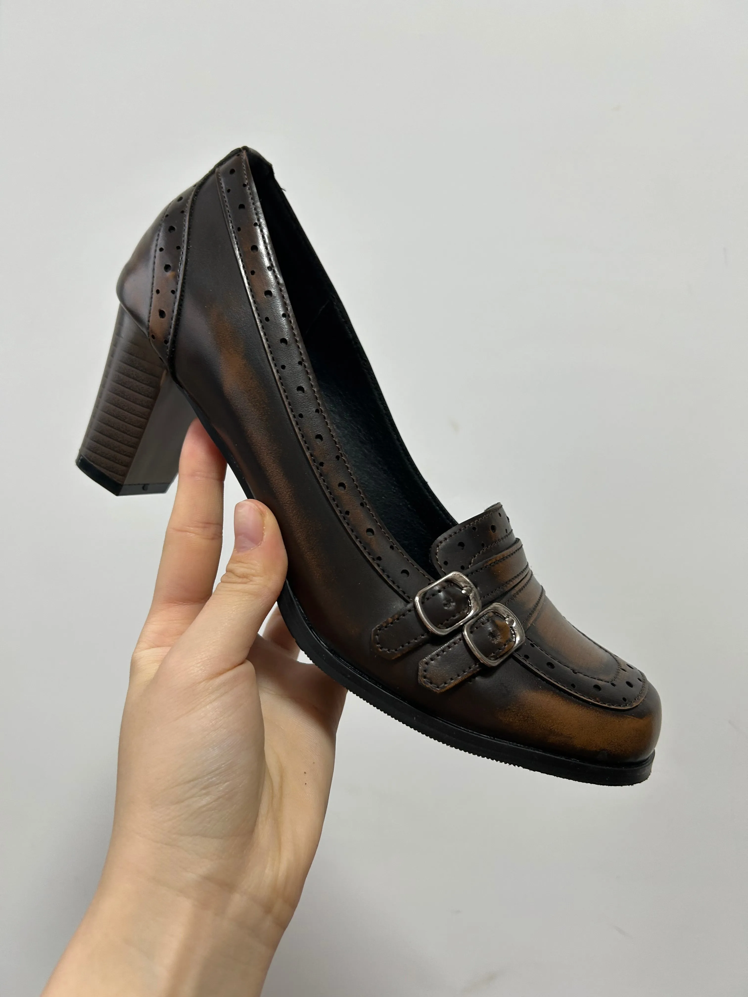 Brown Vintage Inspired Chunky Heels