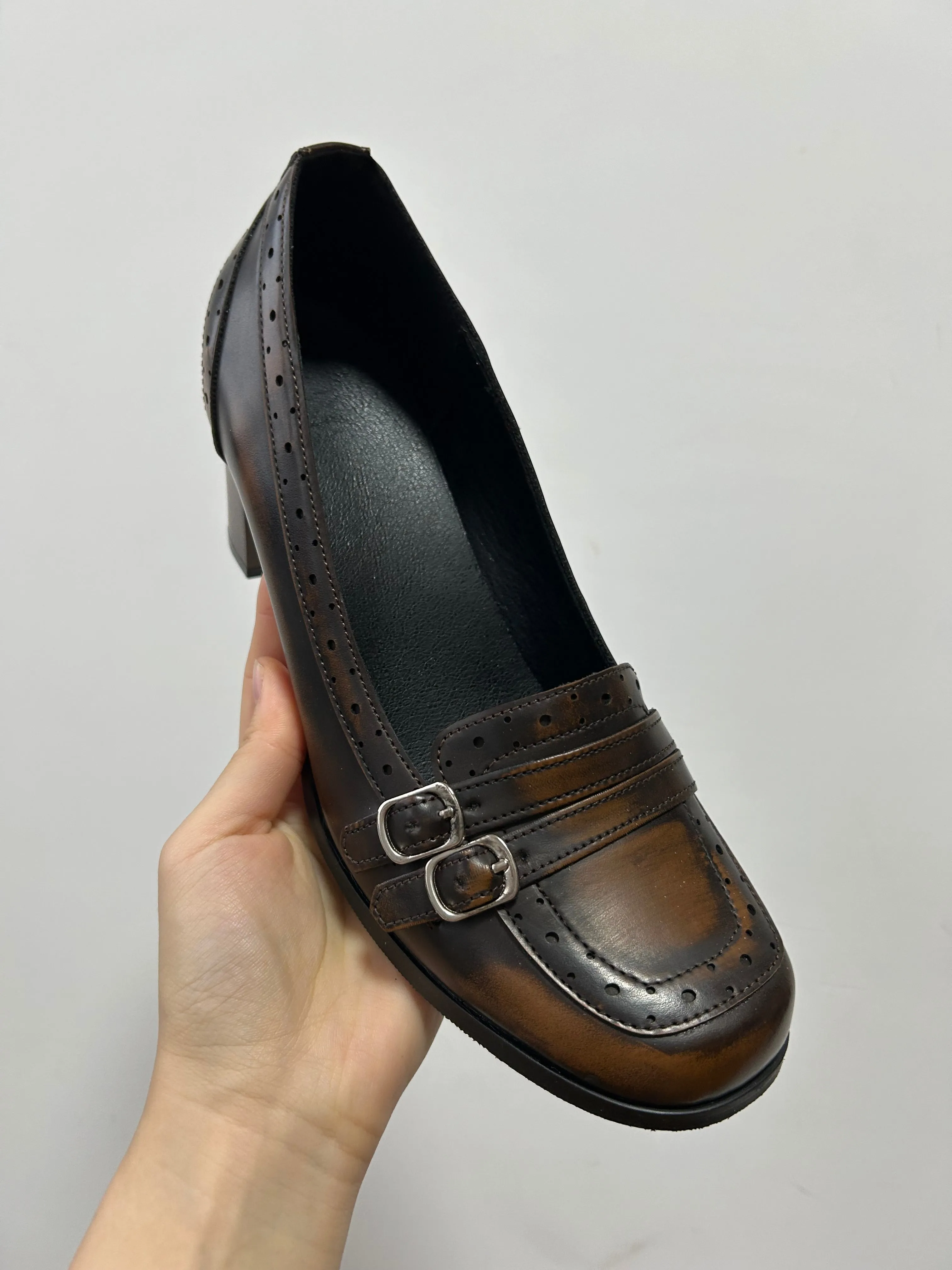 Brown Vintage Inspired Chunky Heels
