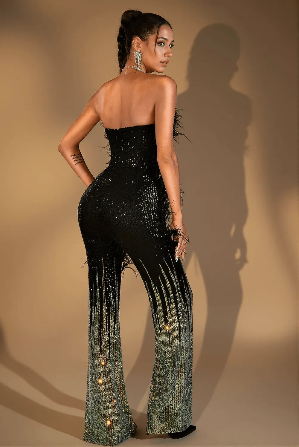 Damari Feather Sequin Jumpsuit