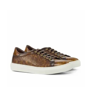 DapperFam Rivale in Brown Men's Hand-Painted Italian Leather Trainer