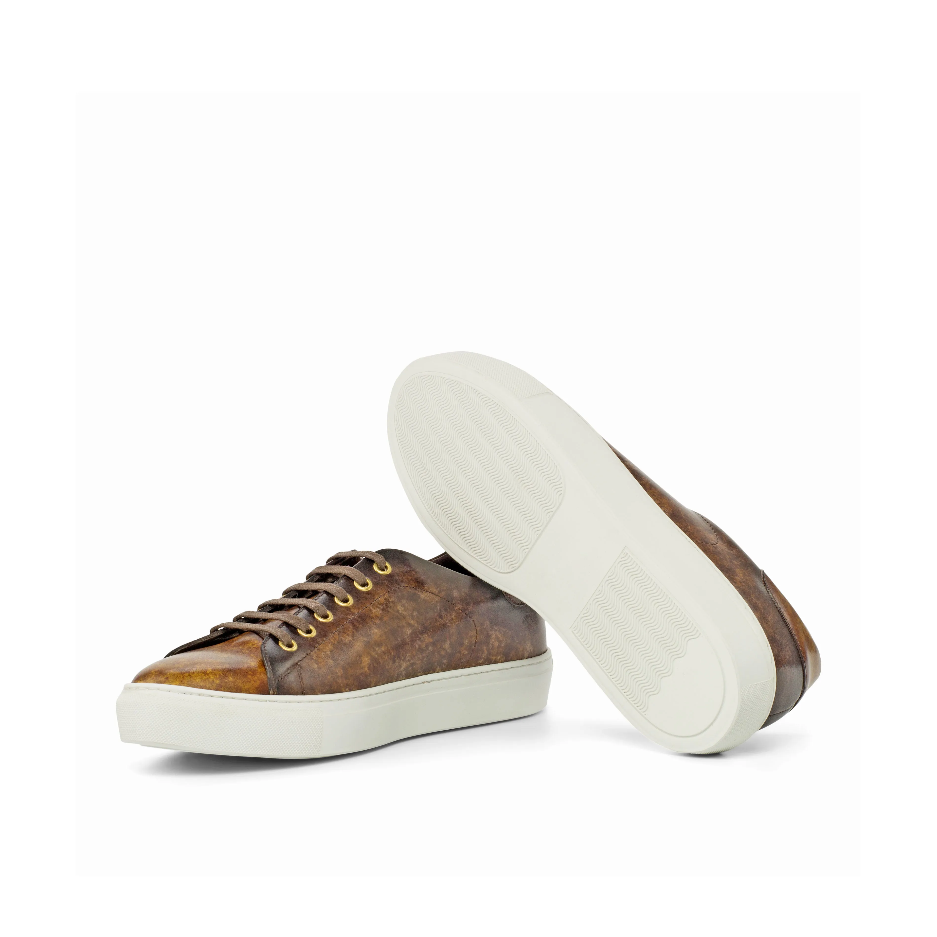 DapperFam Rivale in Brown Men's Hand-Painted Italian Leather Trainer