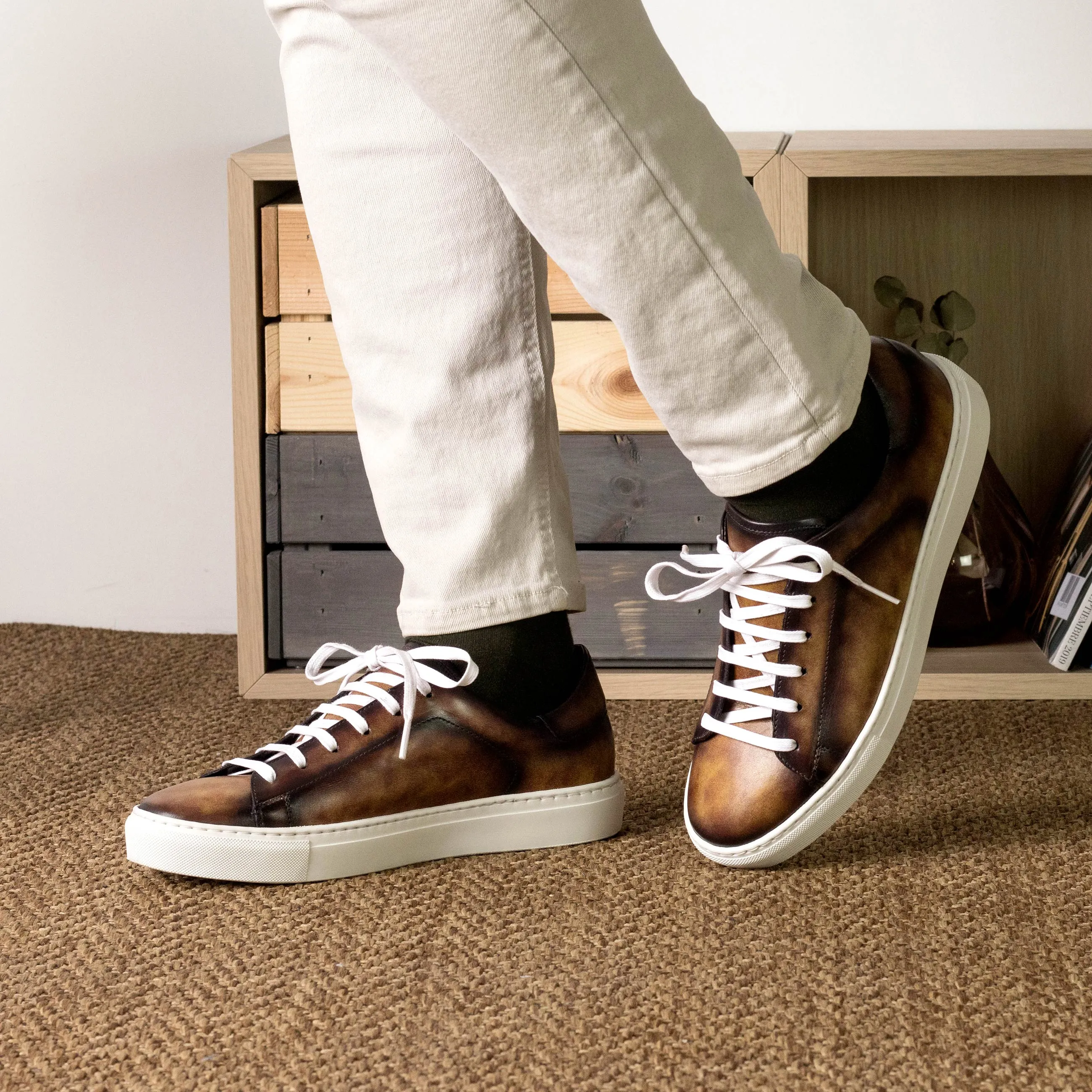 DapperFam Rivale in Fire Men's Hand-Painted Patina Trainer