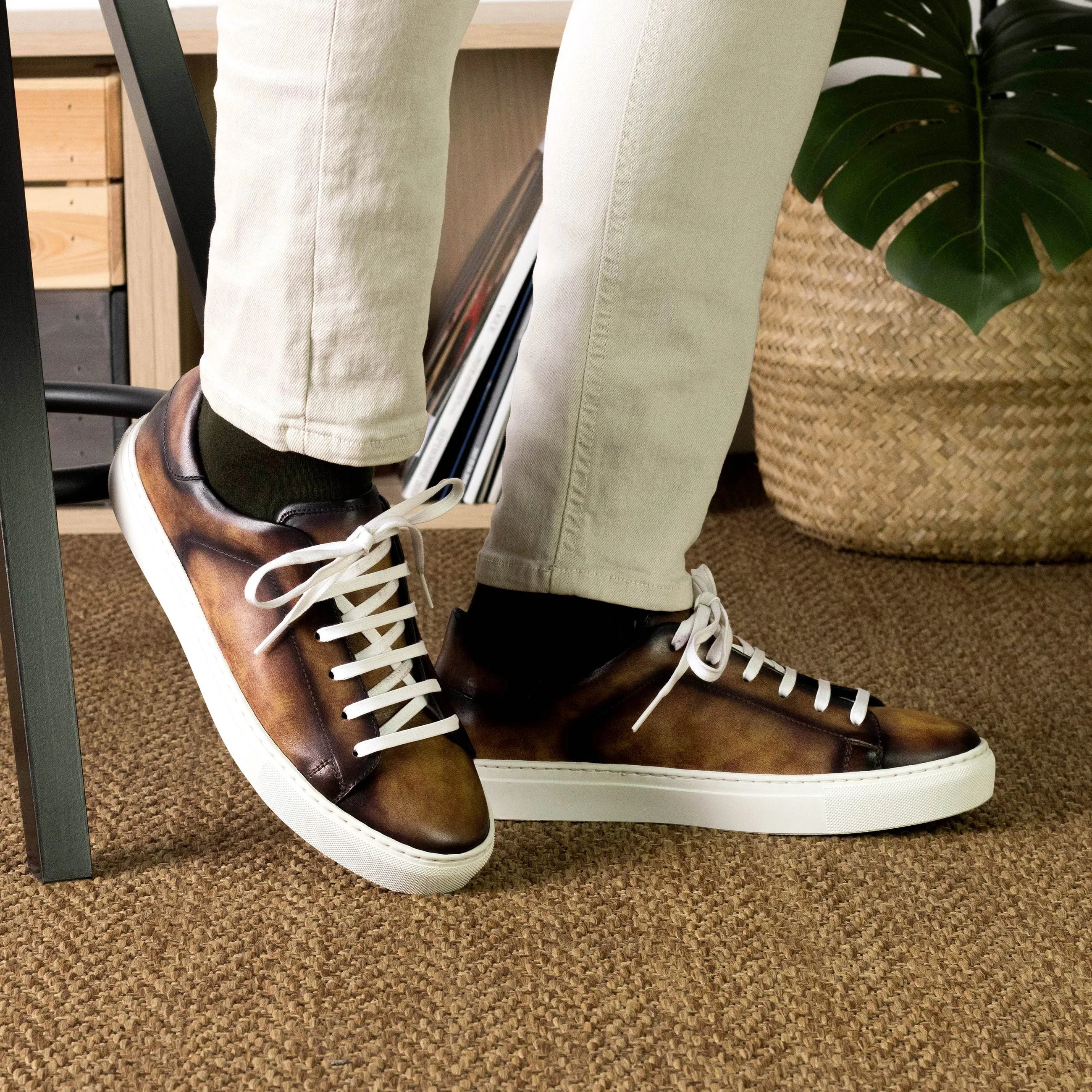 DapperFam Rivale in Fire Men's Hand-Painted Patina Trainer