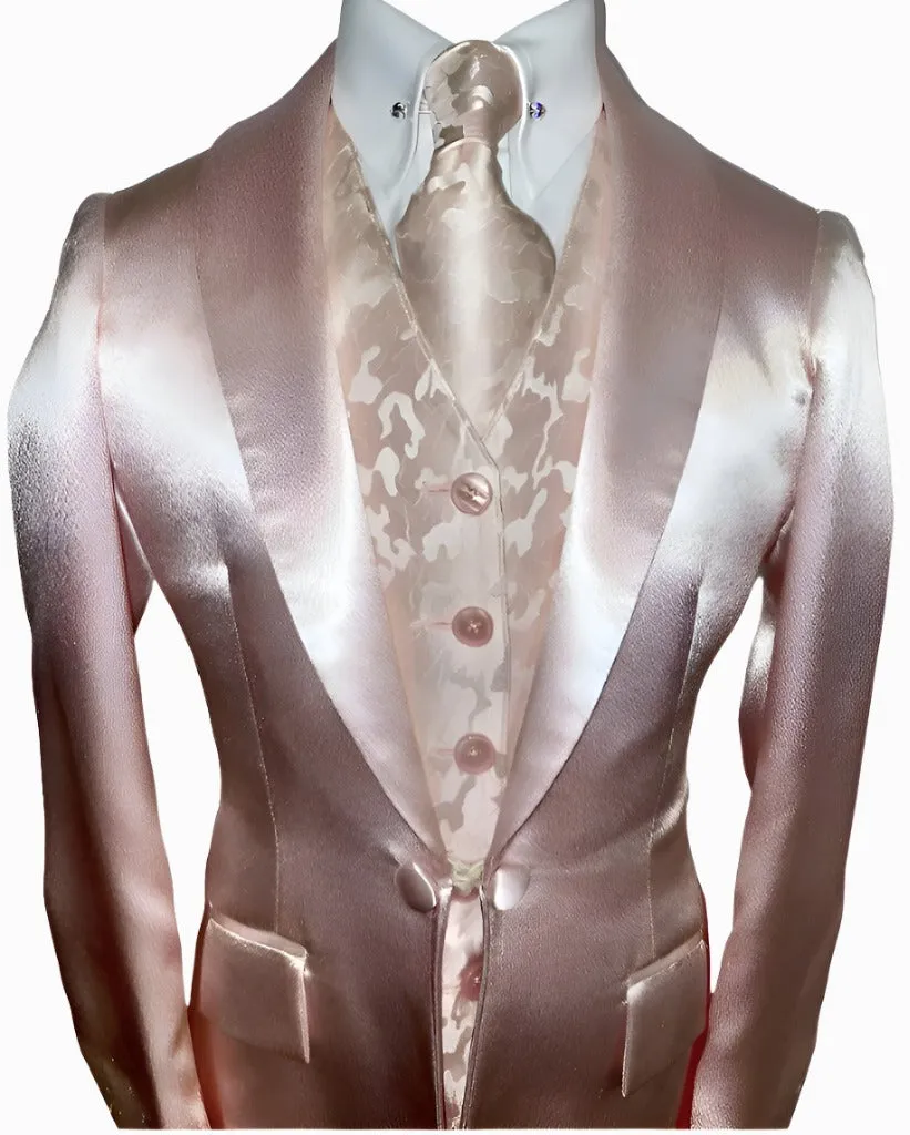 DeRegnaucourt Light Pink Satin Girls Daycoat, Vest, Shirt, and Tie Set