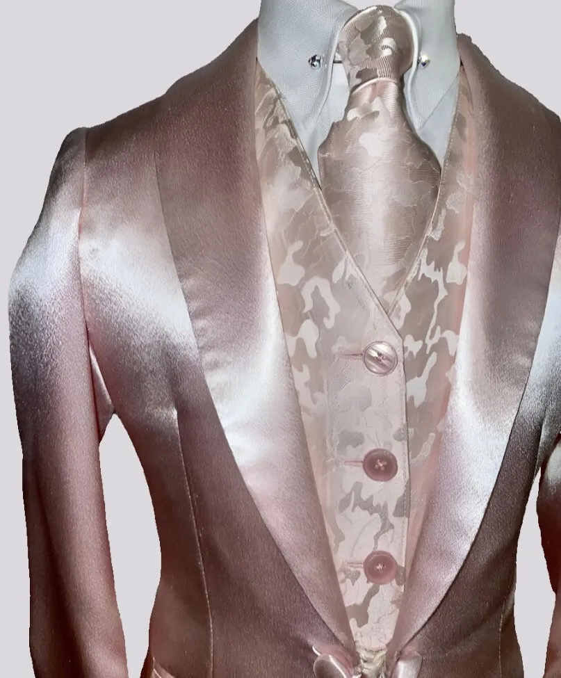 DeRegnaucourt Light Pink Satin Girls Daycoat, Vest, Shirt, and Tie Set