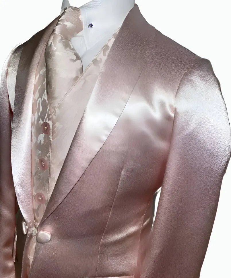 DeRegnaucourt Light Pink Satin Girls Daycoat, Vest, Shirt, and Tie Set
