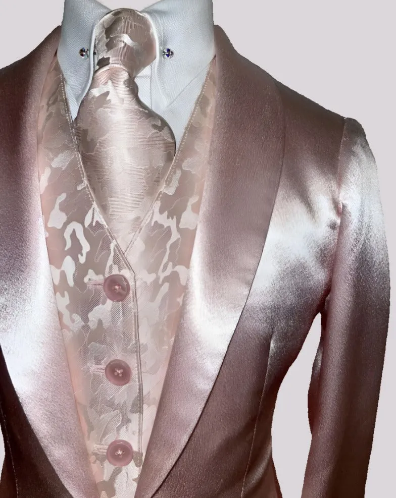 DeRegnaucourt Light Pink Satin Girls Daycoat, Vest, Shirt, and Tie Set