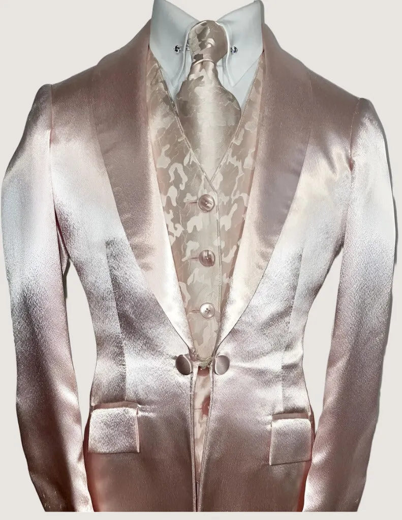 DeRegnaucourt Light Pink Satin Girls Daycoat, Vest, Shirt, and Tie Set