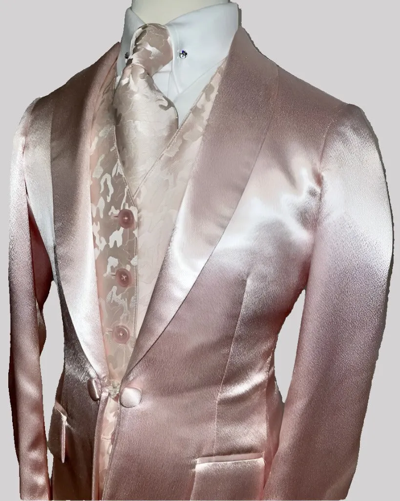 DeRegnaucourt Light Pink Satin Girls Daycoat, Vest, Shirt, and Tie Set