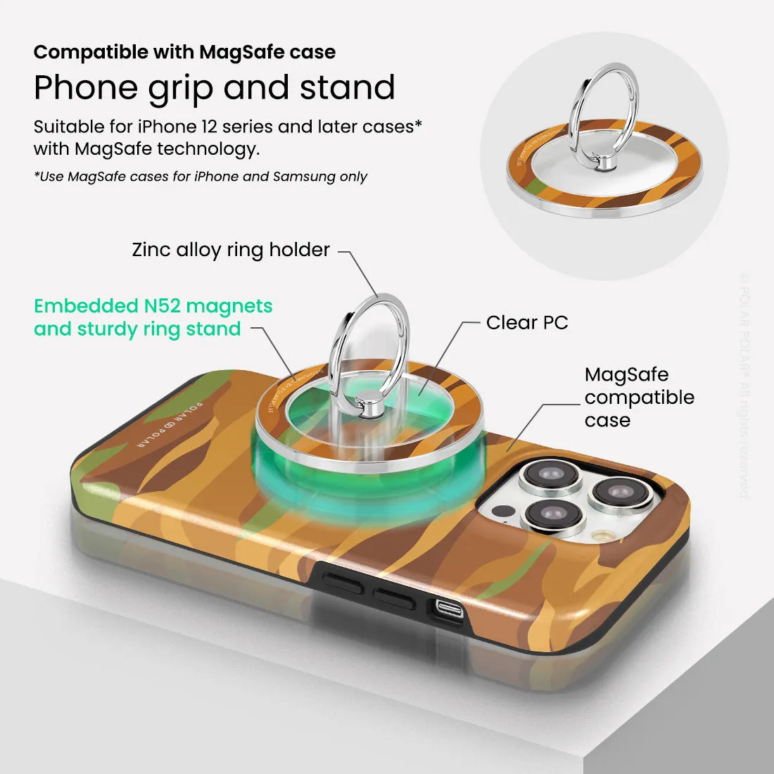 Desert Camo - Silver MagSafe Phone Grip and Ring Holder Stand