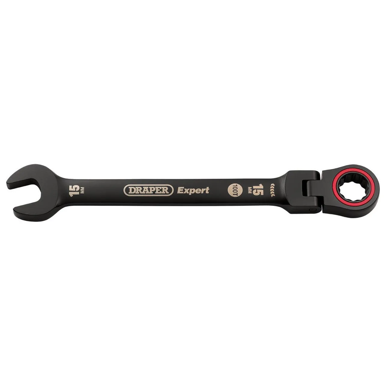 Draper Expert HI-TORQ® Metric Flexible Head Ratchet Combination Spanner, 15mm, Black