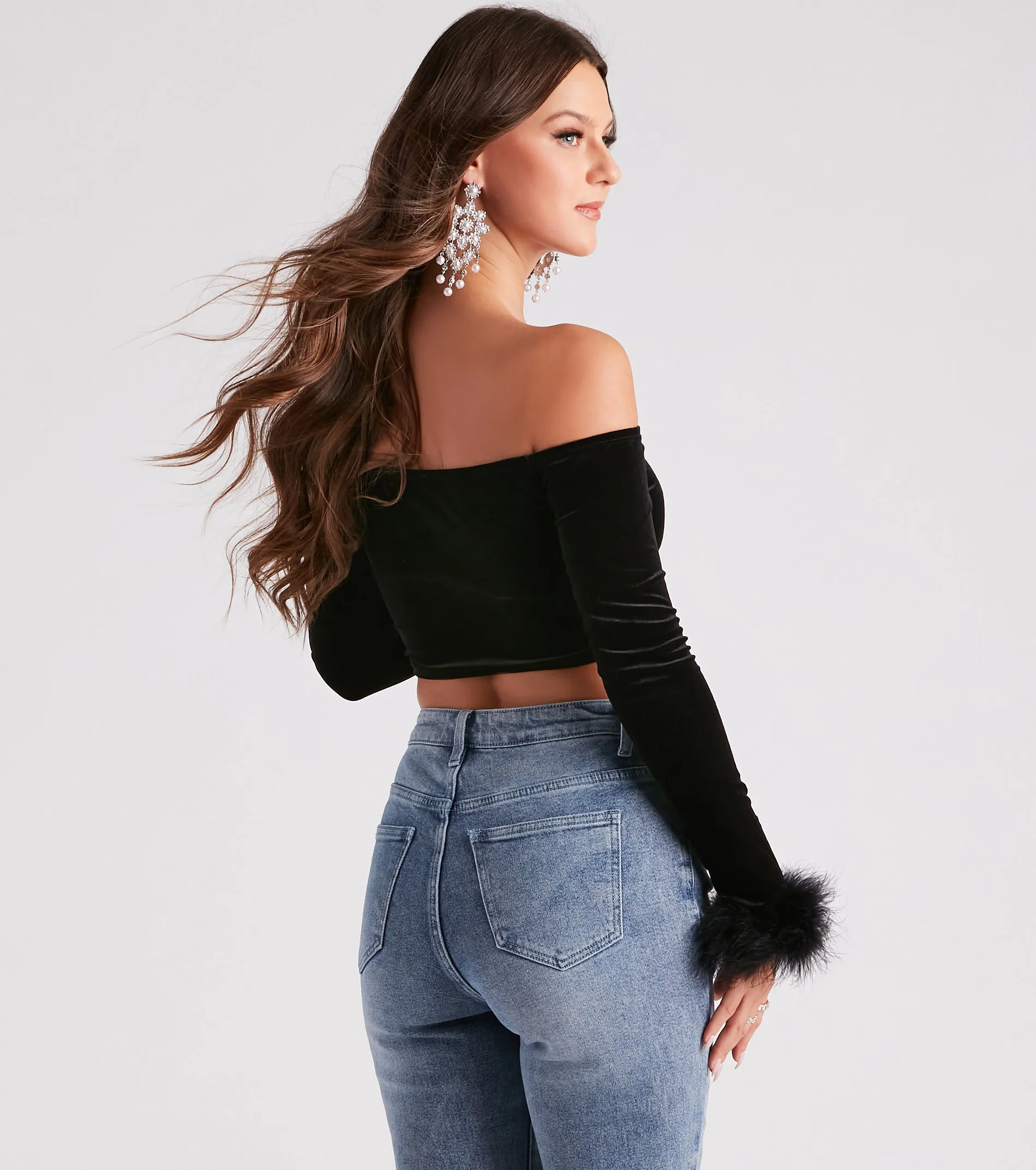 Dreamy In Velvet Marabou Crop Top