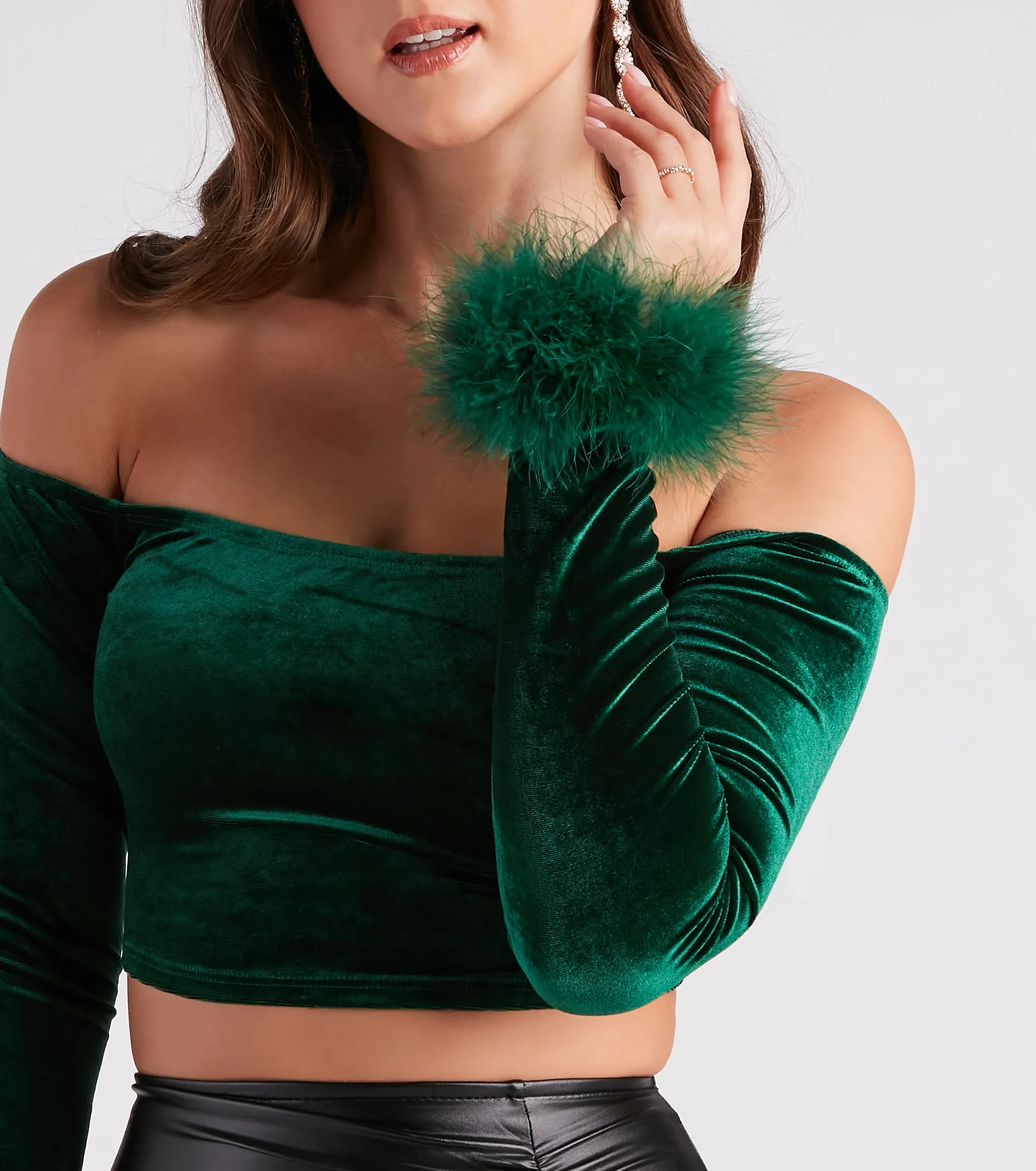 Dreamy In Velvet Marabou Crop Top