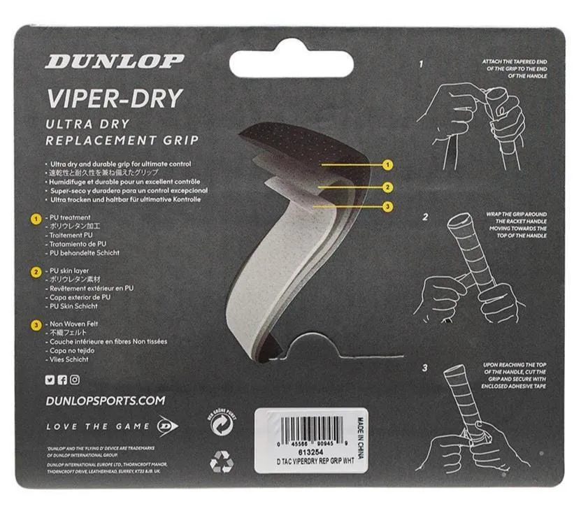 Dunlop Viper-Dry Replacement Badminton Grip - White