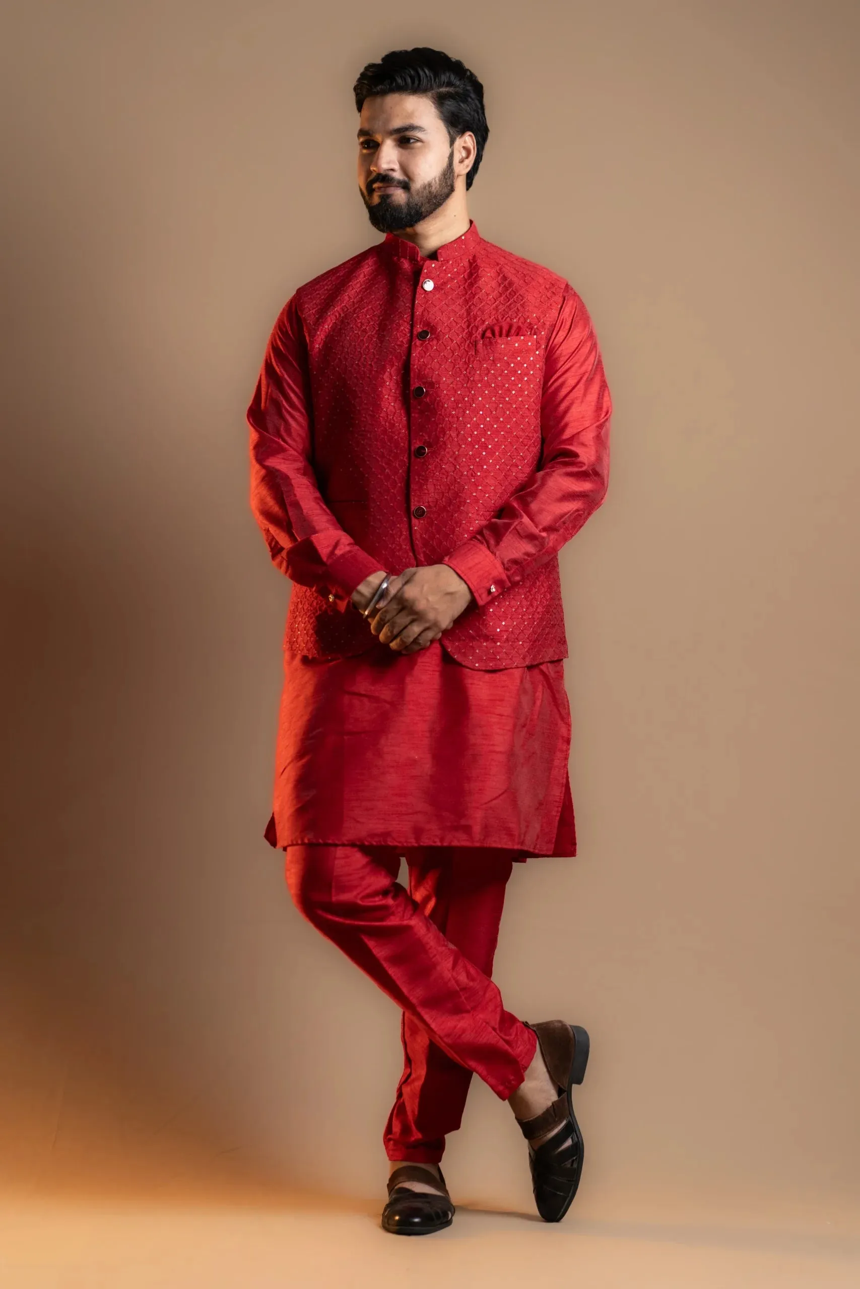 Elegant Red Kurta-pajama Set