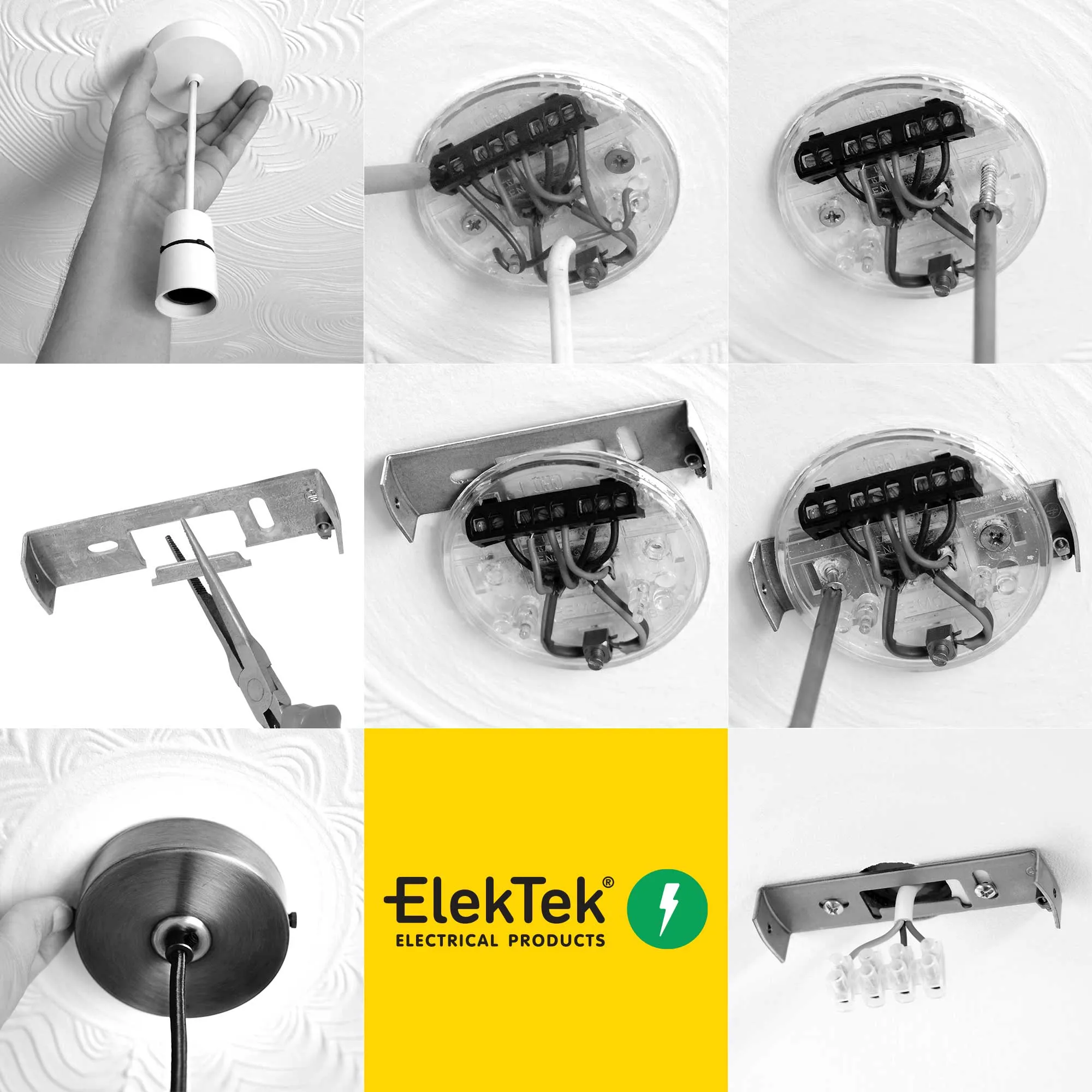 ElekTek 100mm Diameter Convex Ceiling Rose with Strap Bracket and Cord Grip Metallic Finishes Powder Coated Colours
