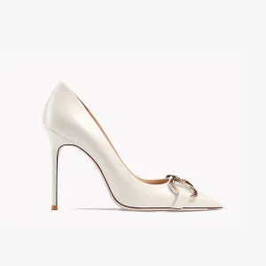 Ellie Buckle Leather Cream-White Heels