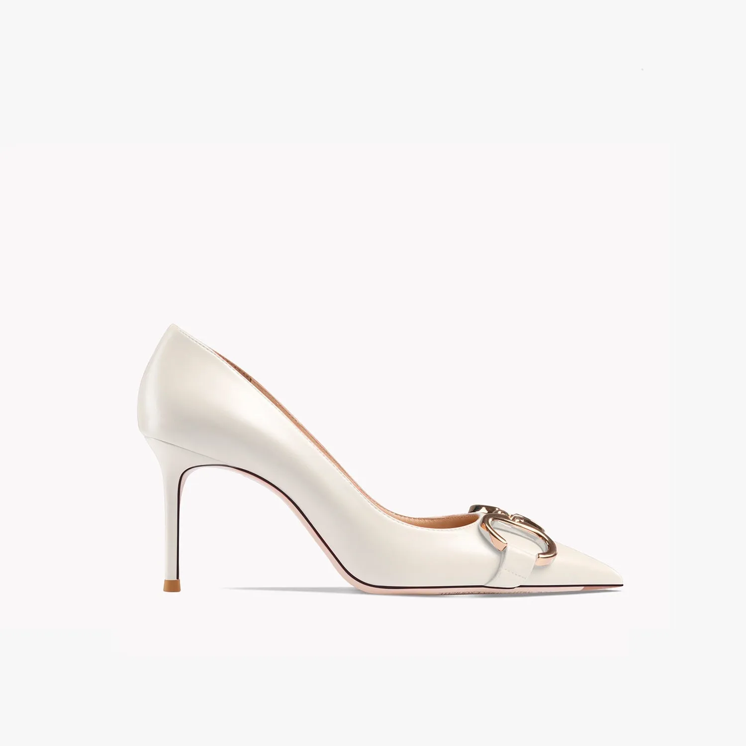 Ellie Buckle Leather Cream-White Heels