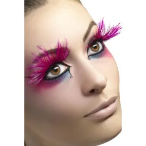Eyelashes, Pink, With Feather Plumes