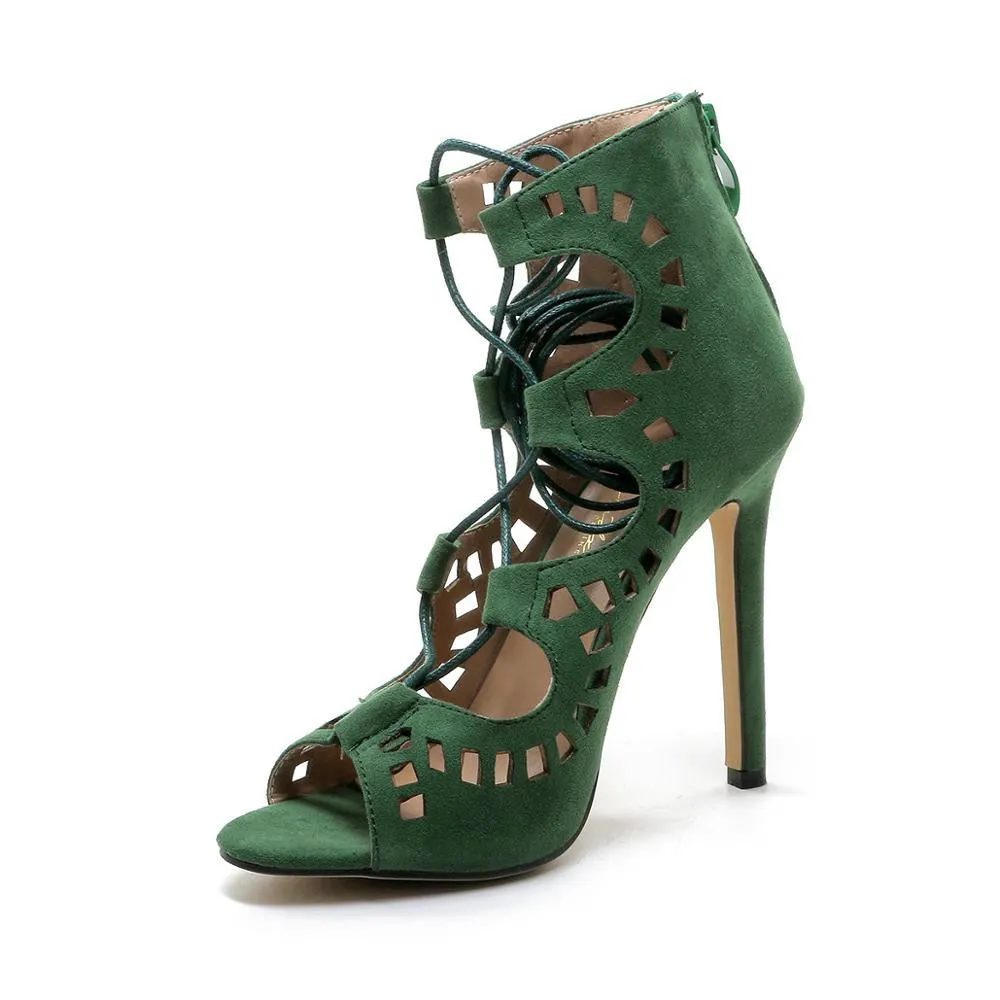 Fashion Women Pumps Women Shoes Sandals Lace up High Heels Cut Outs Shoes Open Toe Sapato Femininos Plus size 43