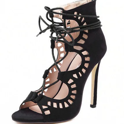 Fashion Women Pumps Women Shoes Sandals Lace up High Heels Cut Outs Shoes Open Toe Sapato Femininos Plus size 43