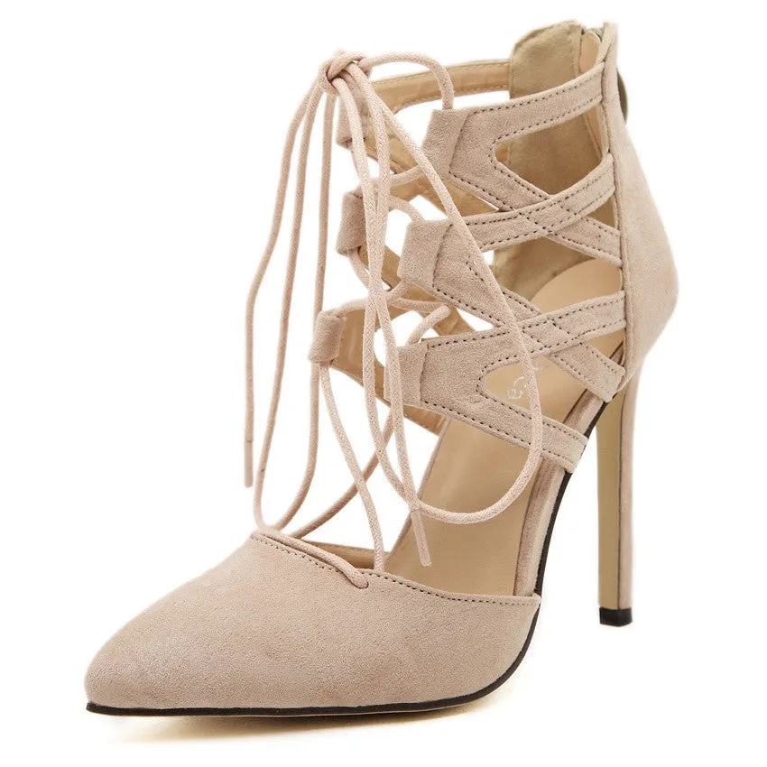 Fashion Women Pumps Women Shoes Sandals Lace up High Heels Cut Outs Shoes Open Toe Sapato Femininos Plus size 43